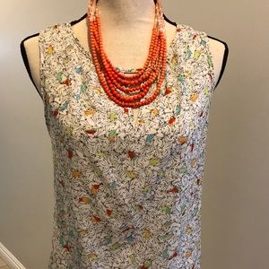 Renee C, Colorful bird print, sleeves top, L EUC